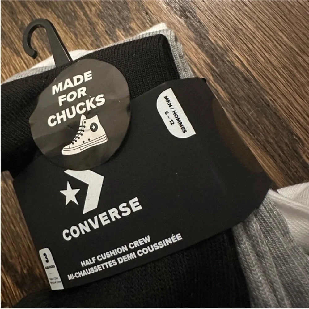 NWT Converse Half Cushion Crew Socks 3 Pack Mens 6-12